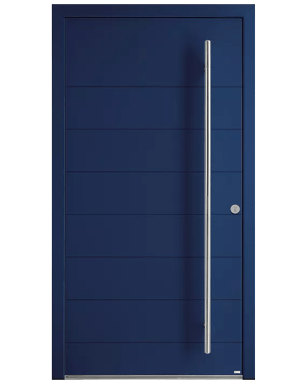 Porte d'entrée mixte alu/bois Phosphore bleu 5003 texturé Bel'm