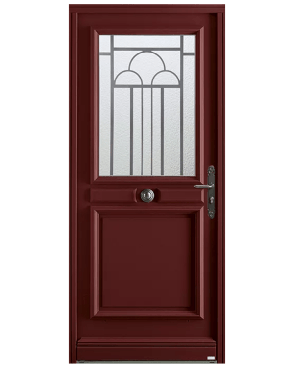 Porte d'entrée bois Cambon rouge 3005 satiné Bel'm